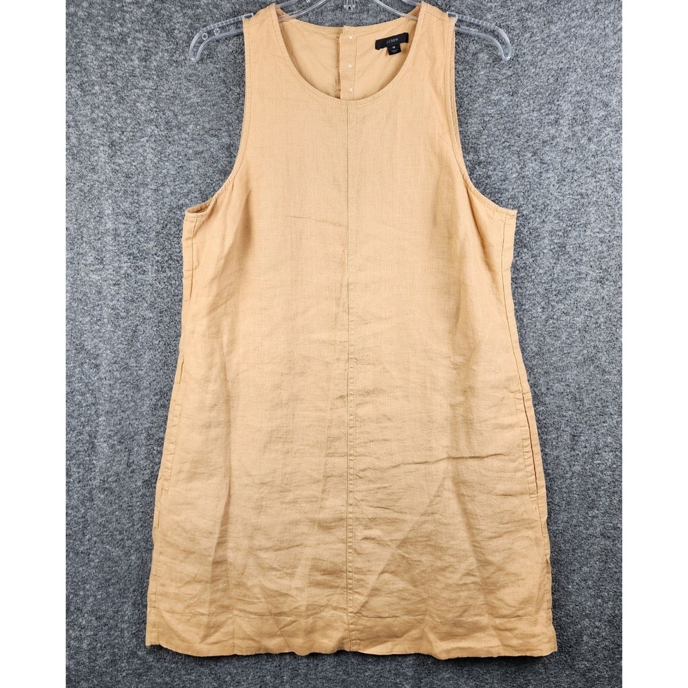 J.Crew Linen Dress Womens M AY634 Honey Brown Sleeveless Pockets EUC